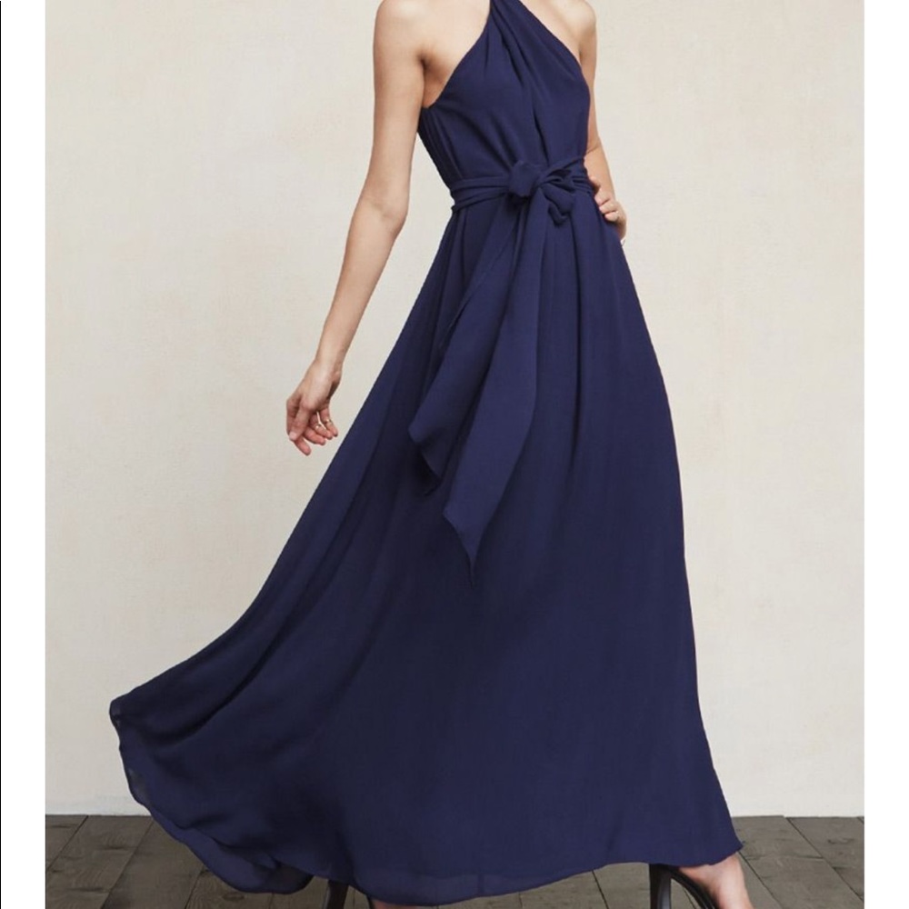 Reformation Maxi Halter Floretta Dress in Abyss/Blue Size 0 like new